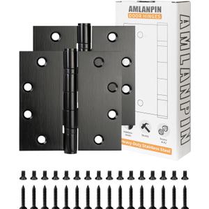 Stainless Steel Matte Black 4.5'' Door Hinges for Exterior Doors Ball Bearing Door Hinges 4.5in x 4.5in Door Hinges with Square Corners, Heavy-Duty, 2PACK