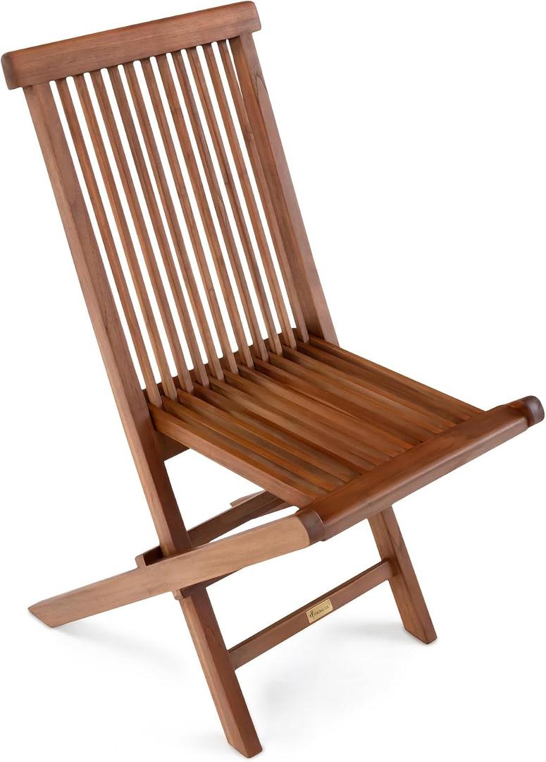 StrongTek Teak Folding Chair, Solid Teak Wood Patio Chair with Slatted Seat and Back, Space-Saving Folding Dining Chair, 18" Seat Height, Folds to 4" Deep, 350 lbs Capacity, for Indoor and Outdoor Use, Oversized