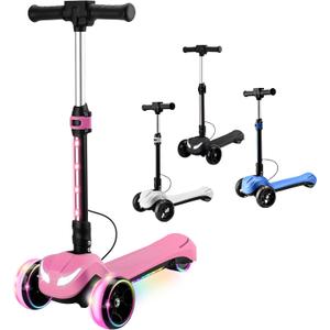 Electric Scooter for Kids w/150W Powerful Motor, Thumb Throttle, LCD Screen, Bluetooth, Light-Up Stem Deck & Wheels, 3 Adjustable Heights, 5MPH Safe Speed, 3 Wheel Electric Scooter for Kids