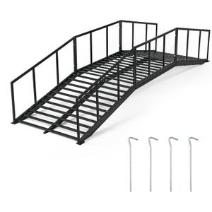 OLBRUS 8FT Metal Garden Bridge with 4 Ground Stakes, Black