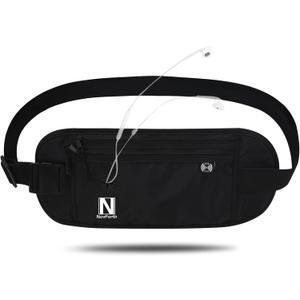 NovForth RFID Travel Money Belt - Anti-Theft Passport Holder Waist Pack with Large Capacity, Waterproof Fanny Pack for Men & Women, Adjustable Waist Wallet for Airport Security & Travel Accessories (Black)