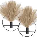 Pretty Jolly Boho Wall Decor, Wall-Mounted Metal Art, Hanging Artificial Pampas Display, Living Room, Bedroom, Bathroom, Diningroom, Fake Faux Plant 2 Pack Black Brown (S 7.8inch (Black Ring), 01-pampas-coffee)