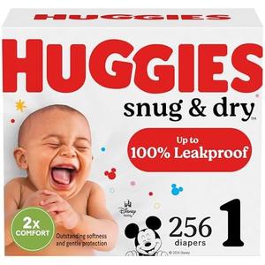 Huggies Size 1 Diapers, Snug & Dry Newborn Diapers, Size 1 (8-14 lbs), 256 Count