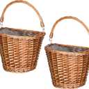 2 Pcs Woven Wicker Hanging Basket Door Hanging Basket Hanging Wicker Wall Basket with Plastic Liner Lower Plants Woven Basket for Home Garden Farmhouse, 5.9"D x 9.84"W x 6.69"H
