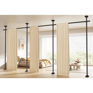 Room Divider Curtain Rod, No Drilling Wall Divider for Room Separation, 4-10ft(H) 28-171inch(W) Adjustable Heavy Duty Partition Space Separator Freestanding Tension Curtain Stand, Black