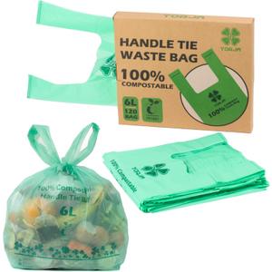 1.6 Gallon Tie Handles Compost Trash Bags 120 Food Scrap Bags, Compostable Kitchen Waste Bags with Europe EN13432 & ASTM D6400 Certified