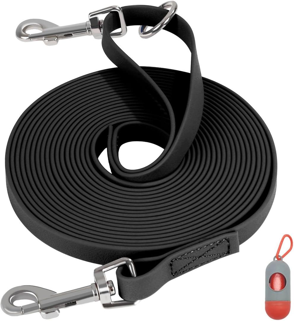 Waterproof Long Leash for Dogs Training 16FT/30FT/50FT, Long Dog Leash Heavy Duty Lead for Large Medium Small Dogs Outside Walking, Playing, Camping, or Yard(Black 30FT)
