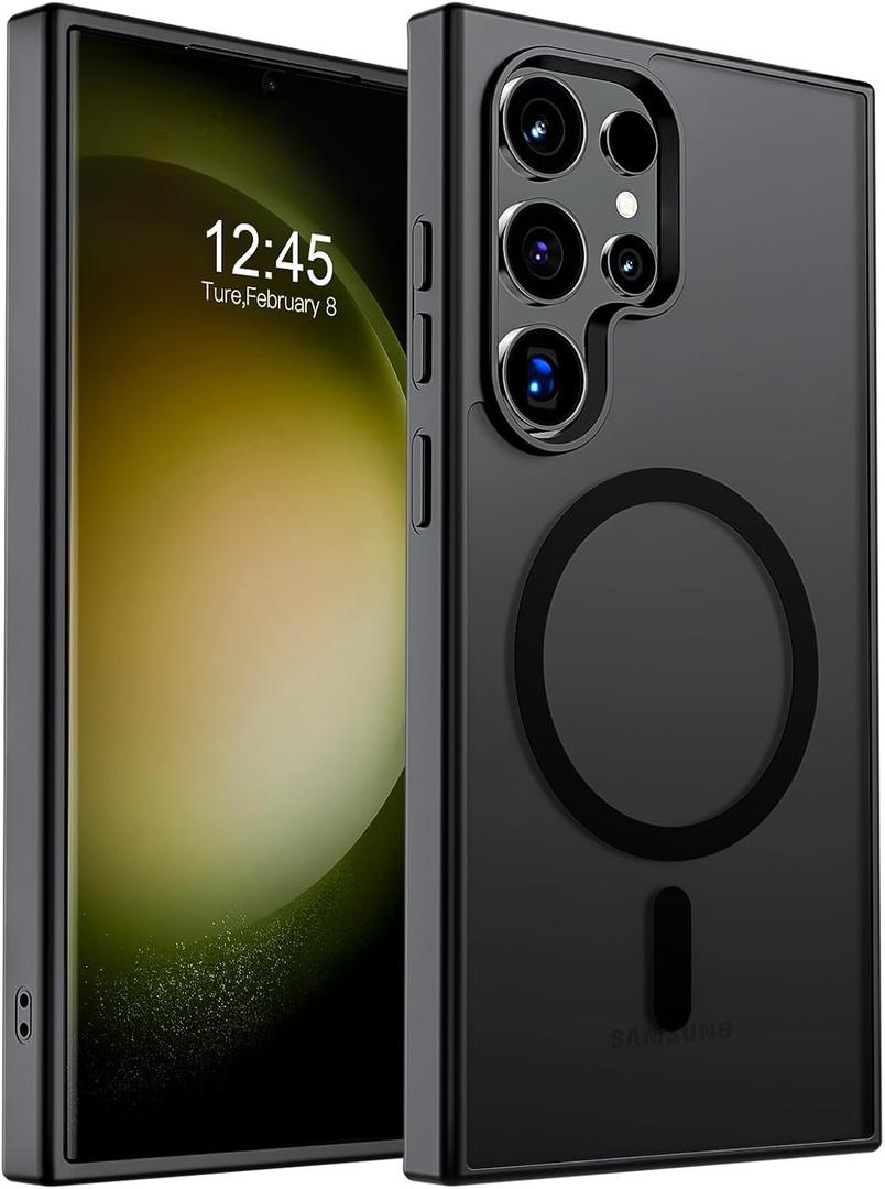 SUPFINE Magnetic for Samsung Galaxy S23 Ultra Case, (Built-in Magnets) (Military Grade Drop Protection) Slim Translucent Shockproof Phone Case,Black