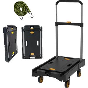 Folding Platform Hand Truck Push Cart Foldable Dolly Cart Portable Trolley 300lb Heavy Load Capacity, Adjustable Handle with Swivel Wheels for Garage Garden Home Office Travel Shopping Use