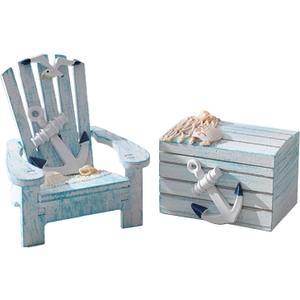 2 Pack Wooden Handmade Mini Chair Box Beach Decor Nautical Theme Decoration for Home Office Desk (Anchor)