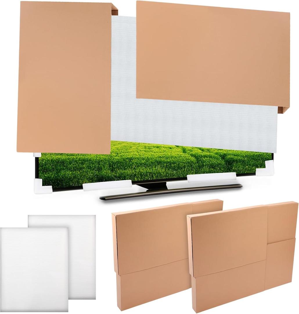 Feifeiya 5 Pcs Foam Mirror Box Set TV Box for Moving Picture Moving Include Large Case and Foam Flat Screen TV Cover Fits up to 65'' W x 36'' H for Art Display Protect Pack (40 x 60 x 4 Inches)