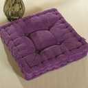 ChezMax Floor Pillow & Cushion, Large Meditation Chair Cushions, Thick Square Seat Pad, Soft Velvet Tufted Seating Pouf for Indoor/Outdoor Yoga Bench Rocking Chair Room Tatami Sofa, Purple 20" x 20" (Pack Of 2)