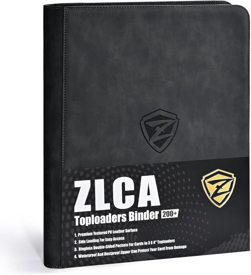 ZLCA Toploader Card Binder, 9-Pocket Trading Card Album Holder fits for 3 x 4'' Top Loader, Double-sided Card Display Storage Carrying Case, Plastic Pages for Holding PTCG MTG Sports Cards (Black)