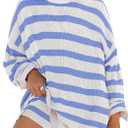 Panadila Womens Striped Sweater Set Oversized Lounge Sets Matching Pajamas Long Sleeve Sweater Top and Shorts (Medium, Light Blue Combo)