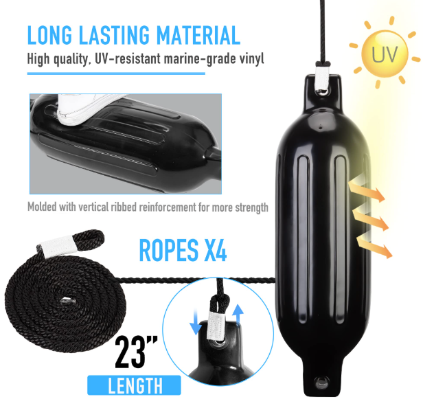 Inflatable Double Eye Boat Buoys Bumpers Marine Fenders with Ropes and Inflator for Pontoon