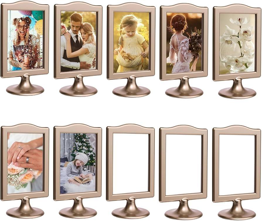 Double Sided Standing Picture Frames 4 x 6 Inch Pedestal Photo Frame Plastic Self Standing Frame Holds 2 Pictures Tabletop Frame for Wedding Table Bridal, 25 pcs