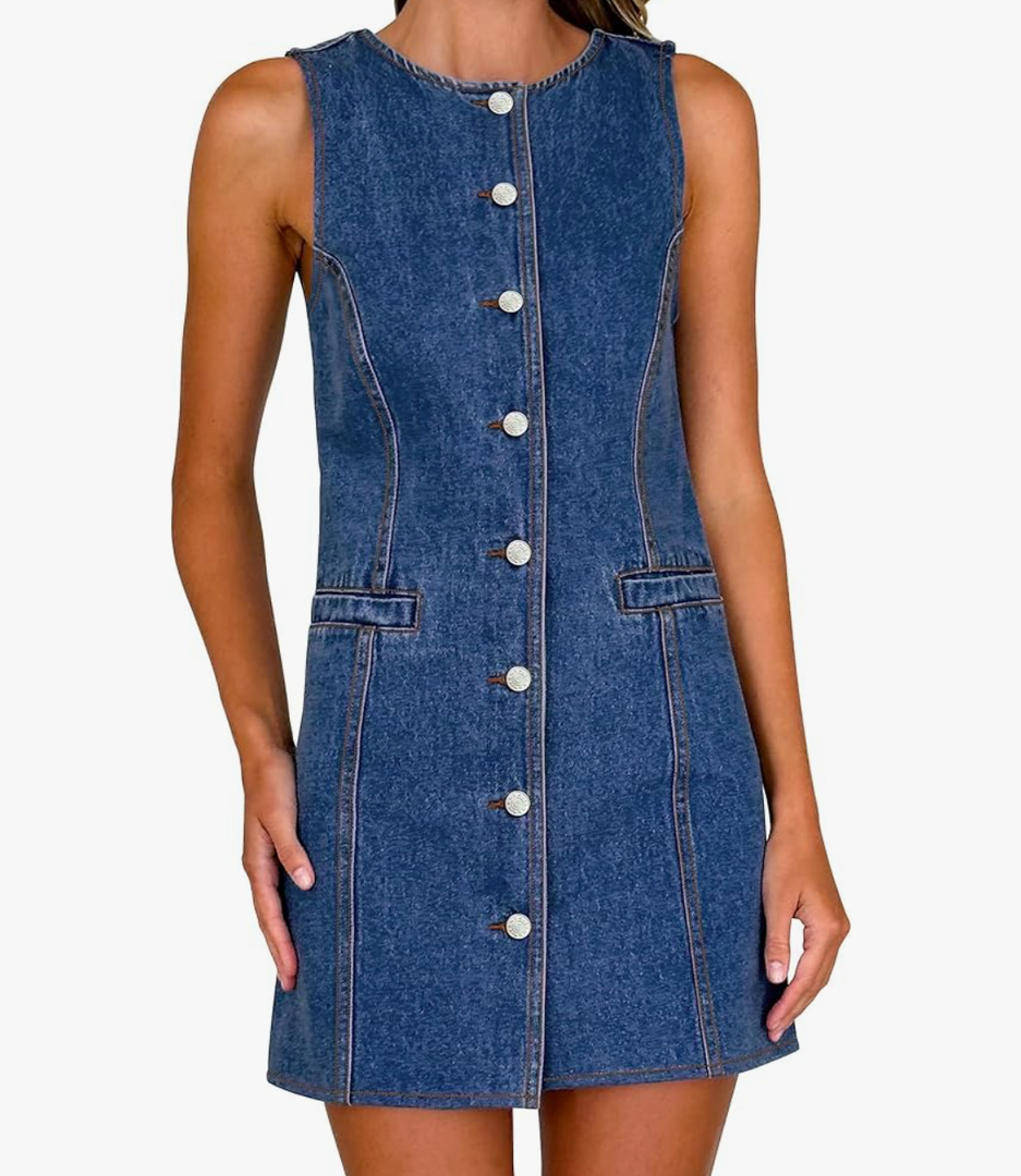 Women's Denim Dress Jean Sleeveless Button Down Shirt Mini Blue Small Women's Denim Dress Jean Sleeveless Button Down Shirt Mini Blue Small