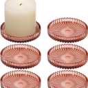 Glass Pillar Candle Holder, 4" Candle Plates Set of 6, Glass Candle Holders for Wedding, Party, Holiday, Home Decor, Table Centerpiece (Reddishbrown)