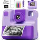 Kids Camera Instant Print, Christams Birthday Gifts for Girls Boys 5 6 7 8 9 10 Year Old, FHD Kids Toddler Digital Video Cameras,Selfie Cameras with 3 Rolls BPA-Free BPS-Free Print Paper & 32G Card (Dark Purple)