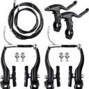 Complete Bike Brake Set, Black Front and Rear Bike MTB Hybrid Brake Inner and Outer Cables and Lever Kit Includes Callipers Levers Cables Black