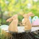 5 x RoseCraft Easter Bunny Decorations, 2PCS Wooden Rustic Handcrafted Rabbit Figurines Spring Table Top Decor, for Home Indoor Holiday Party Farmhouse (Natural)