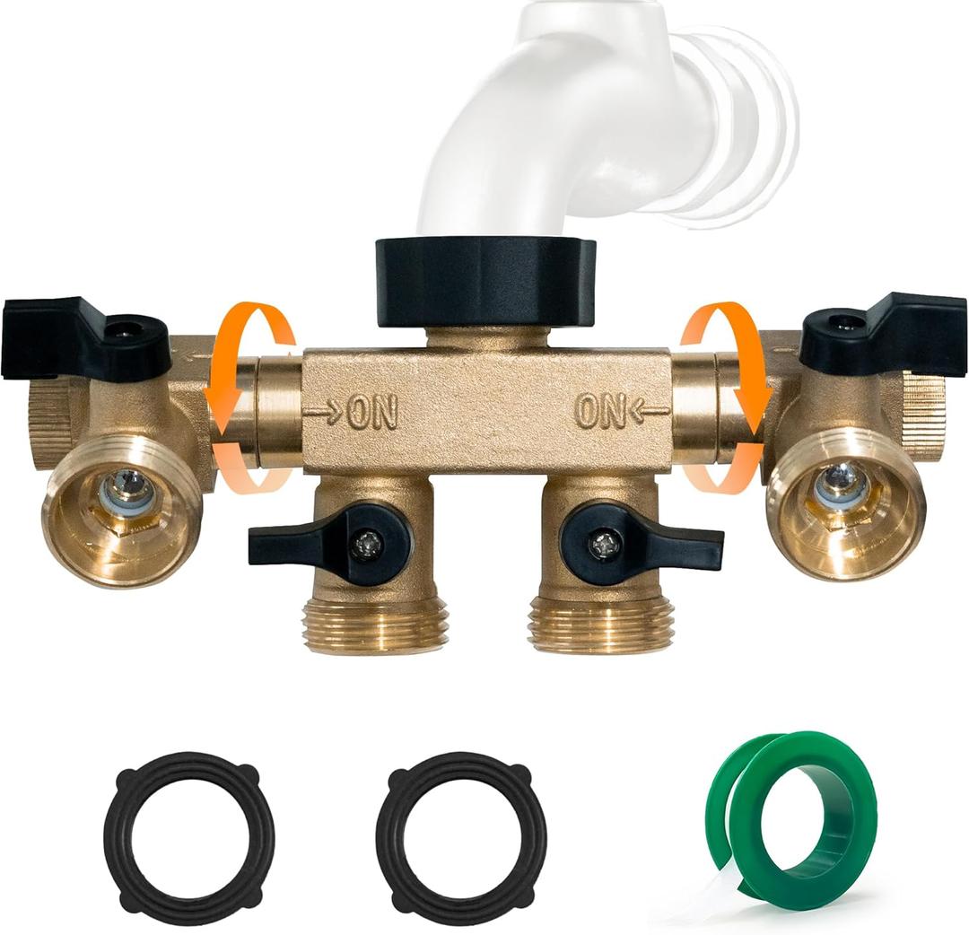 Hose Splitter 4 Way, Diivoo Heavy Duty Brass Hose Connector with Rotating Arms, High Flow Spigot Splitter, Easy Grip Faucet Splitter, Solid Hose Bib Splitter for Outdoor Gardening Hoses, 3/4" Standard