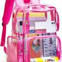 Vorspack Clear Backpack - Transparent Backpack with Reinforced Bottom & Multi-pockets for College Workplace Security - Pink (Large)