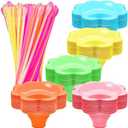 Qinsihwn 50 Pcs Colorful Snow Cone Cups with Spoon Straws,Flower Shaped Ice Cream Cup,Plastic Cone Snacks Cups for Summer Holiday,Party Trifle and Shaved Ice