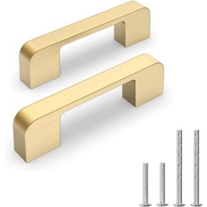 10 Pack 3 Inch Brushed Gold Cabinet Pulls Solid Zinc Alloy Gold Cabinet Handles - Brushed Brass Dresser Drawer Pulls for Kitchen Cabinet Hardware Zinc Alloy Handles