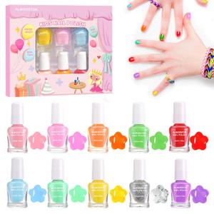 Kids Rainbow Nail Polish Set, 10 PCS Non-Toxic Quick Dry Peel Off Water Based Nail Polish Kit for Toddler Teen Party