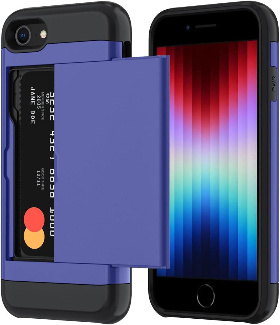 Qinmay Compatible with iPhone SE Case 2022/2020/3rd/2rd & iPhone 8/7 Case with Card Holder, Dual Layer Shockproof,Heavy Duty Protective Hidden Slot Slim Wallet Phone Cover, Purple