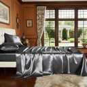 4 Piece Satin Silky Sheet Set Queen Size, Cooling Touch Smooth Glossy Finish, Beauty Hair & Skin Care Room Decoration, Dark Gray