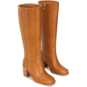 Womens Knee High Boots  Fits Calf Sizes 13.316.6 (Sizes 5-12) | Ideal for Fuller Calves, Not for Extra-Wide Calves | Comfort Block Heel, Square Toe, Side Zip (Brown)