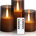 Flameless LED Candles, Upgraded Realistic Flickering Pillar Battery Operated Candles with Remote Timer, Acrylic Electric Set of 3 for Romantic Ambiance and Home DecorationGrey