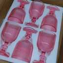 Pink Vintage Liquor Glasses Set of 6, 11 Ounces Colored Glass Water Goblets, Unique Embossed Pattern High Clear Stemmed Glassware Wedding Party Bar Glass Drinking Cups Fancy Glasses Hand Wash Only