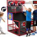 2 in 1 Dual Shot Basketball Arcade Game with 2 Dart Boards/Electronic Scoreboard/LED Light, Kids Basketball Hoop for Home Indoor Outdoor, Sport Toys for Boys Girls