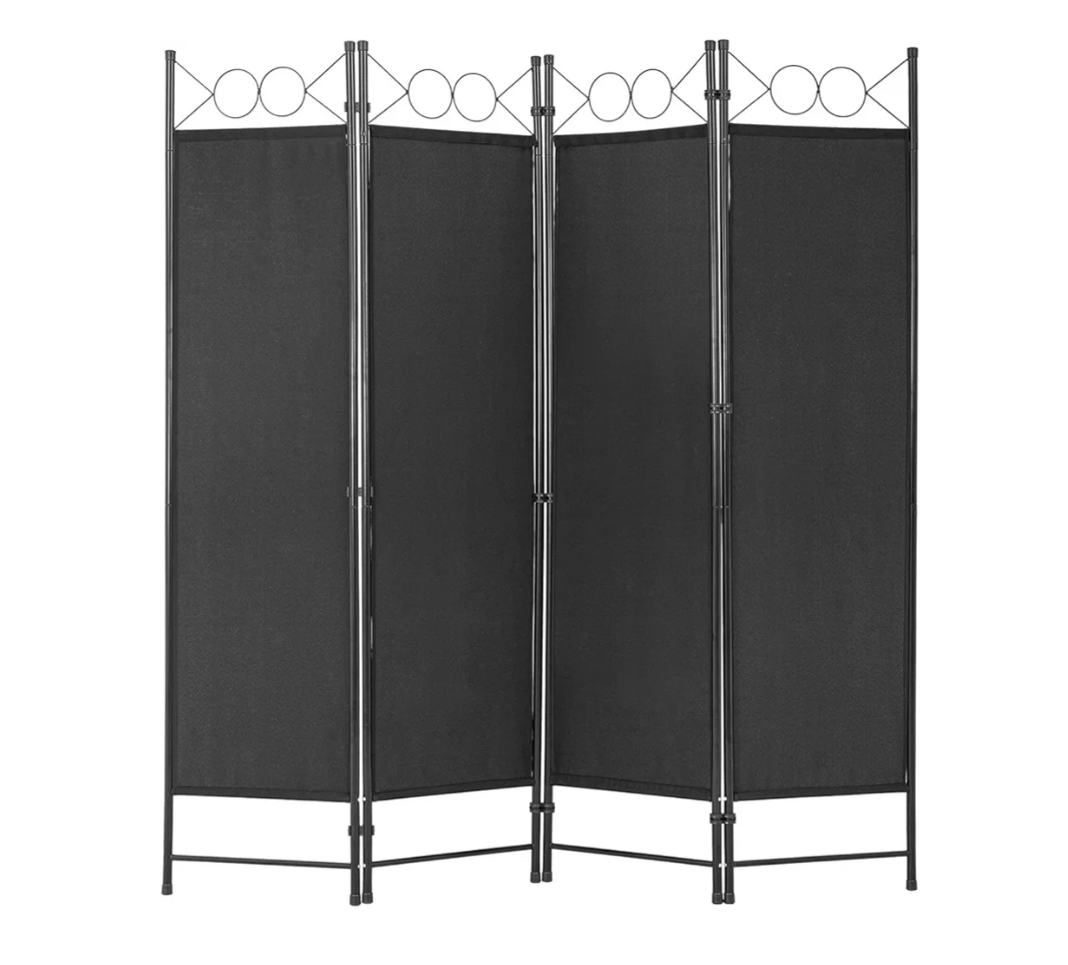 4 Panel Room Divider 6FT Steel Frame Screen Folding Privacy Divider Freestanding Partition for Home Office Bedroom (Black),
