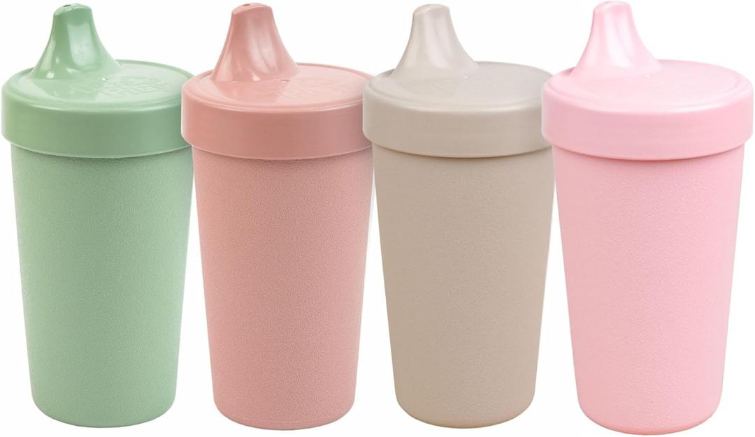 Re-Play Spill-Proof Sippy Cups for Toddlers - Kids Reusable 10 Oz Set of 4, Dishwasher & Microwave Safe, Made in USA, Desert Roses