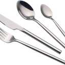 24 Piece Silverware Set For 6 Heavy duty 18/10 Stainless Steel Flatware Set Modern Design Knife/Fork/Spoon Mirror Polished Dishwasher Safe Cutlery Set with Gifts