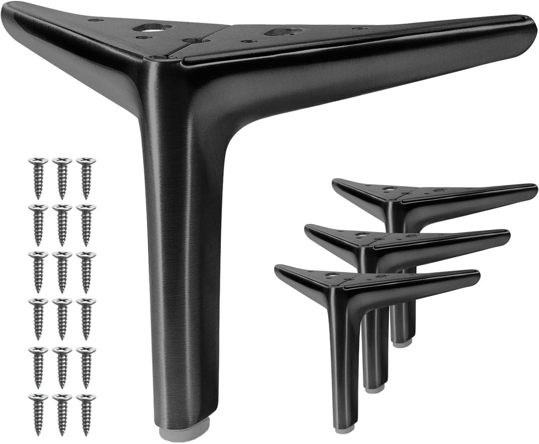 6-inch Furniture Legs, Legs for Furniture Set of 4, Modern Furniture Feet for Cabinet Sofa Couch Table Chair Bed Dresser Wardrobe Risers DIY Replacement-Matte Black