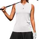 COOrun Womens Golf Shirt Collarless Polo Tank Tops with 1/4 Zip Sleeveless Athletic Tennis Shirts for Women M 