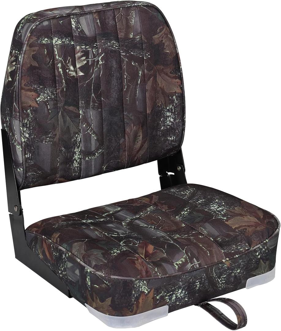 Leader Accessories Classic Low Back Folding Boat Seat (B-Camo/Black hinge)