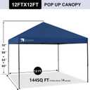 12x12 Pop up Canopy Tent Patented EZ Set up Instant Outdoor Canopy with Wheeled Carry Bag Bonus 4 Weight Sandbags, 8 Stakes and 4 Ropes Blue, 12x12 without Sidewall