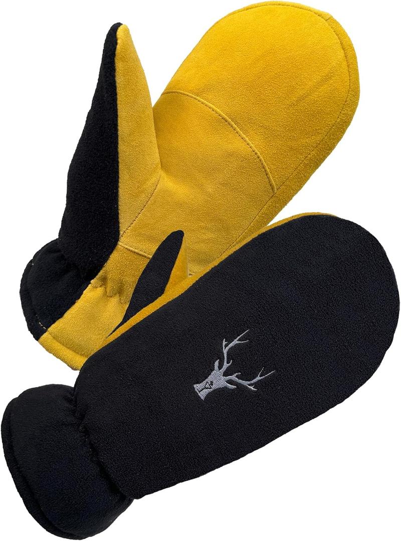 SKYDEER Winter Mittens with Soft Deerskin Suede Leather & Thermal Polar Fleece & Warm C100G 3M Thinsulate Insulation SD5171M (Medium, Yellow/Black)
