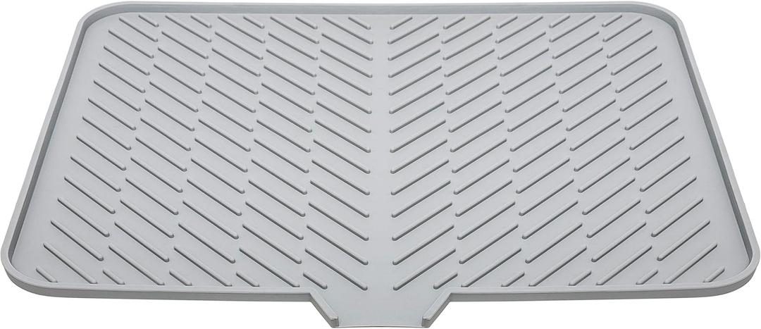 Luxet Silicone Dish Drying Mat with Built-in Drain Lip - Hygienic Drying Pad - Sturdy Compact Easy to Clean Tray Protects Surfaces Prevents Water Build Up - 23 X 17 (Grey)