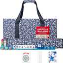 American Mahjong Set,166 Premium Acrylic Tiles with Blue Prints, 4 All-in-One Color Rack/Pushers, Complete Mahjong Game Set with Floral Blue Carrying Bag