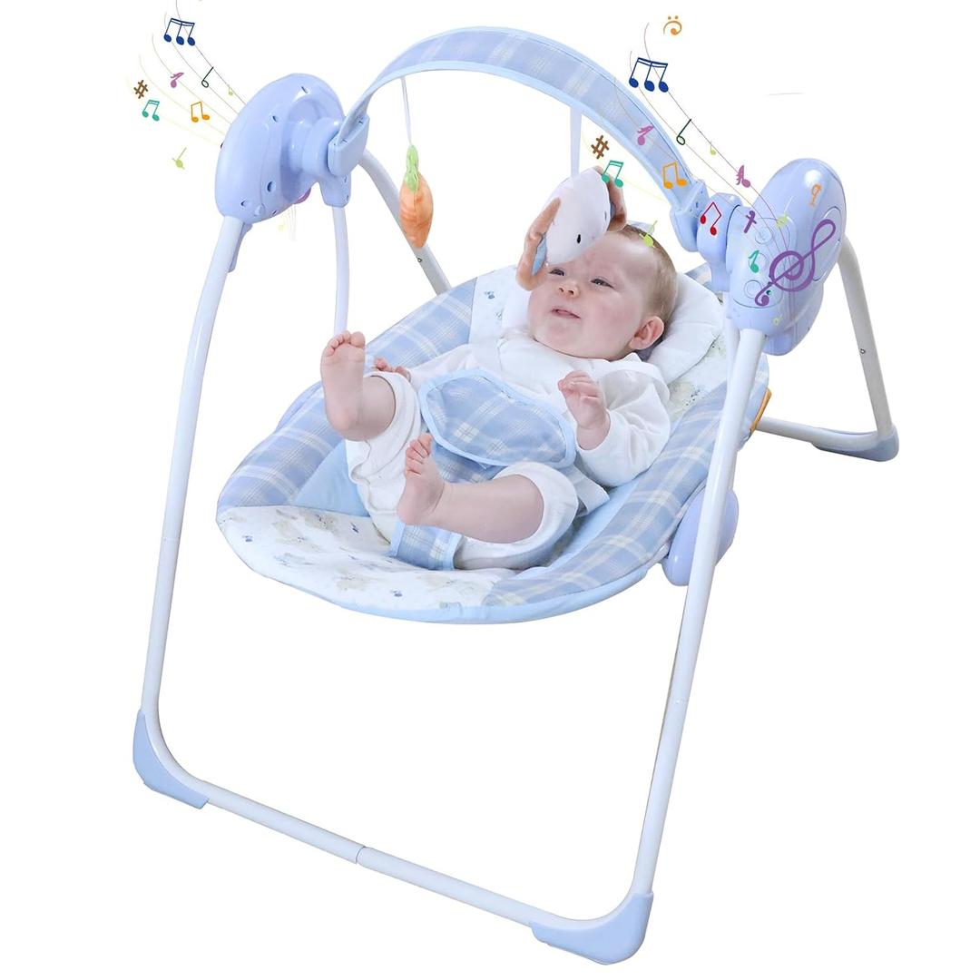 Portable Baby Swing for Infants, Compact & Foldable Infant Swing with 5-Speed Swing,Music, Timer, Cushioned Seat, Battery Operated, 0-9 Months 6-20 lbs,SG2401
