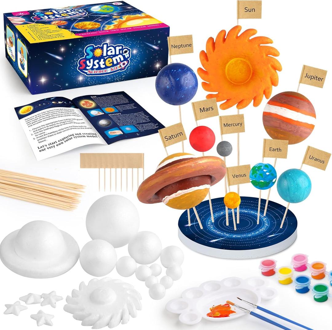 64 PCS Solar System Project Kit, Solar System Model Kit with 13 Mix Foam Balls, Solar System Toys for Kids 35, Learn Planets Science Kit School Project Supplies of Bamboo Sticks, Flags, Brushes