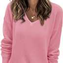 II ININ Women's Fall Sweater 2024 Long Sleeve Tops Fashion Outfits Trendy Casual V Neck Oversized Pullover Sweaters (XX-Large, Pink)
