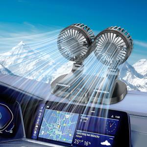 Car USB Fan, Upgraded Dual Head 360 Rotation Portable Vehicle Cooling Fan for Car Dashboard SUV RV Truck Boat Van Sedan Home Office